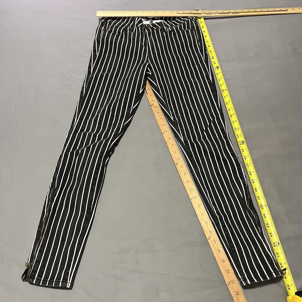 Paige Jeans Women’s Stripe Hoxton Ultra Skinny Midrise Ankle Zip Black/White, 29 - Picture 3 of 11